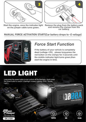 J1201 Piek 1000A 10000mAh Stroom Draagbare 12V accu Jump Starter voor motorfiets