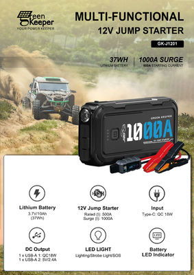 12V 24V 1000A 4000A Jump Starter met PD 65W DC Outlet Air Compressor Totale uitgang 12W