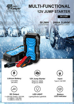 Motor start 16000mAh Car Jump Starter Power Bank 2000A 12V Draagbare batterij oplader
