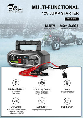 Jump Start Alle gas of 10,0L diesel auto met 4000A batterij Jump Starter en USB-uitgang