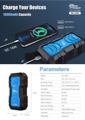 Multifunctionele draagbare powerbank Batterij 12v Car Jump Starter Totaal vermogen 15W
