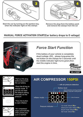 4 in 1 Car Booster Power Bank Jump Starter met ingebouwde luchtcompressor en opblazer