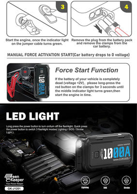 Benzine Diesel Cars Jump Starter 10000 Mah USB-A Charging Output Multi Function 12v