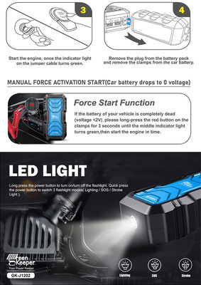 Multifunctionele 12V Car Jump Starter Powerbank met LED-licht en 2000A piekstroom