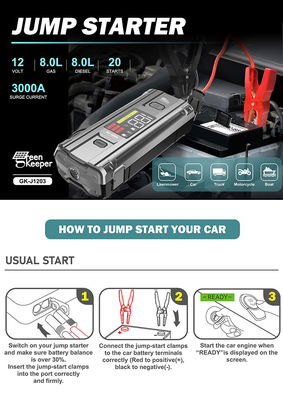J1203 PD65W 12v 3000A High Power Car Jump Starter met zaklamp DC-uitgang voor kleine auto's