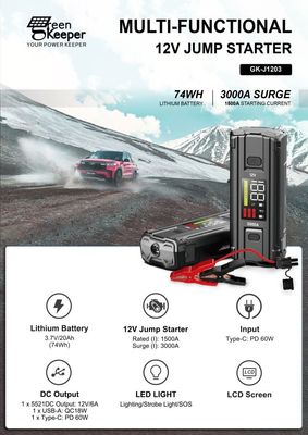 Autobatterij Jump Starter UltraSafe Supercapacitor 3000A Power Bank voor voertuigen Truck