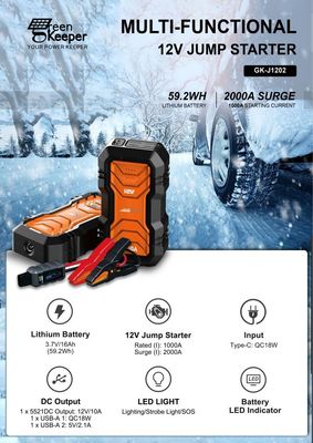 12V 24V 4000A UltraSafe Fit Extreme Temperaturen Draagbare accu Jump Starter Voor Auto