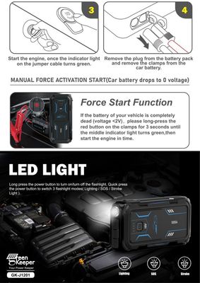 18W totale uitgang Auto noodbatterij UltraSafe Booster Pack 12V 24V 1000A jump starter